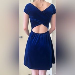 Garage Flattering Criss Cross Blue Velvet Dress